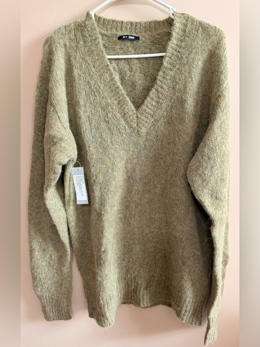 NWT Men’s BLK DNM Green Multi-Color Alpaca/Wool V-Neck Sweater Sz L
